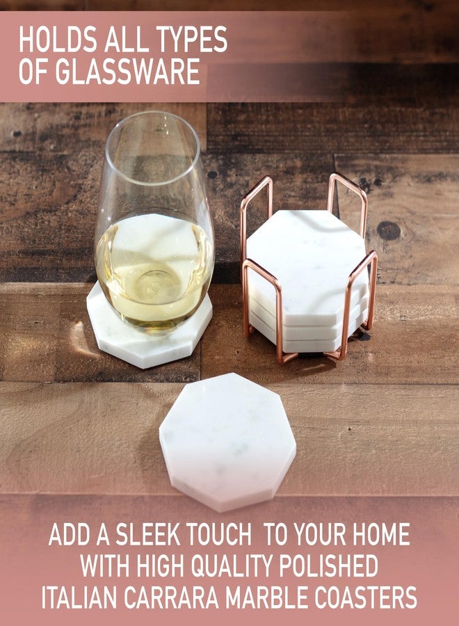 DECO White Carrara Marble Coasters & Rose Gold Coaster Holder (Set of 5)- Durable, Thick Coasters - Protects Any Table Type & Fits Any Coffee Mug, Drinking Glass, Barware- Great Wedding & Holiday XMas Gift - Image 5